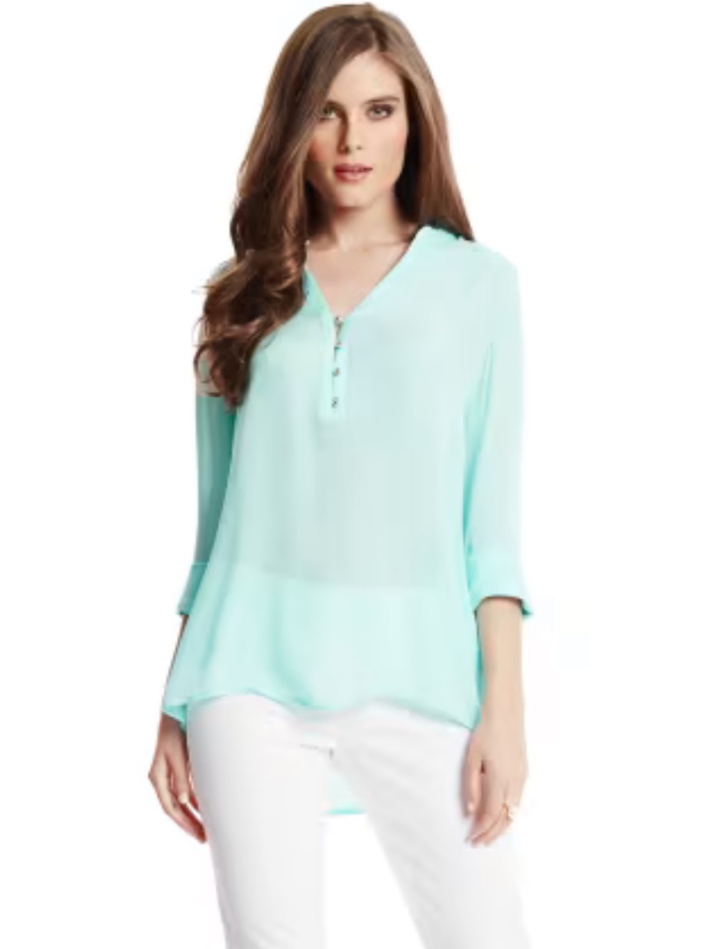 Marciano Light Aqua V-Neck Sheer Shirt - Size S